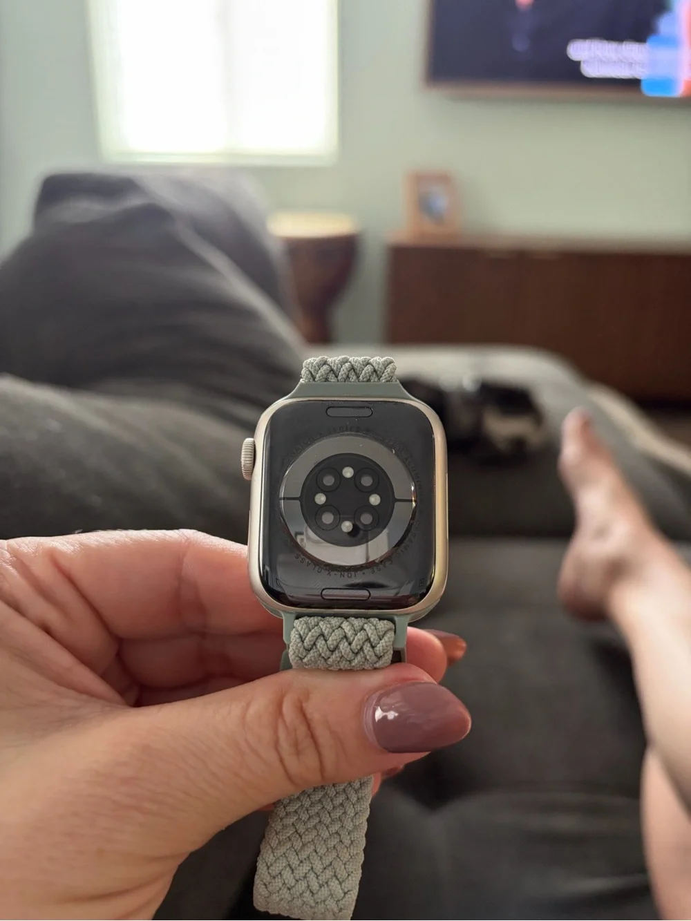 Apple Watch Series 9 with Silver Aluminum Case and Light Gray Braided Solo Loop